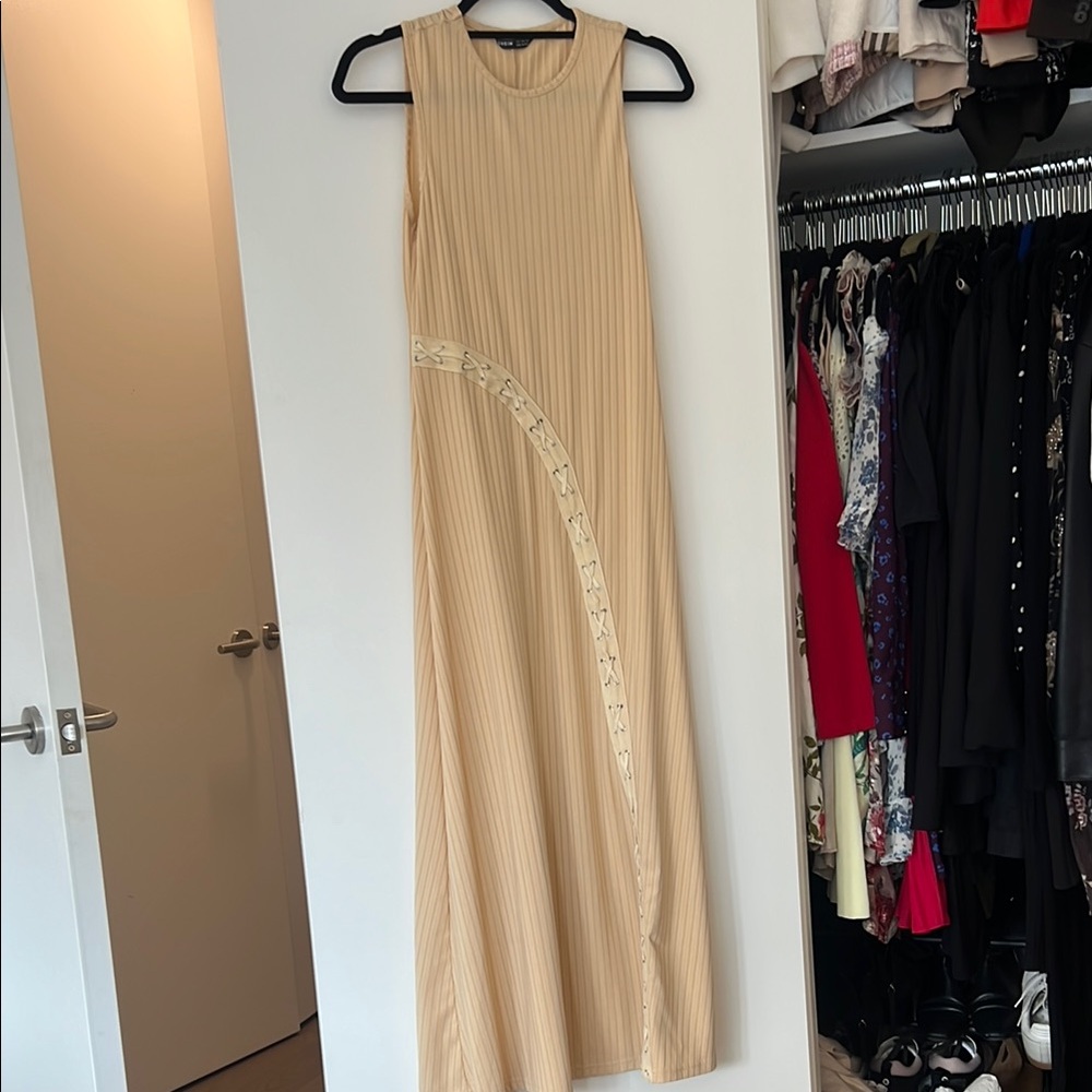Beige Maxi Dress with Lace Detail